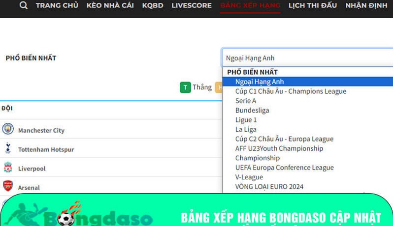 Bạn có thể sử dụng tính năng BXH trên trang Bongdaso để cập nhật thông tin
